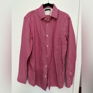 Banana Republic Men Red Plaid Non-Iron Slim Fit Dress Shirt